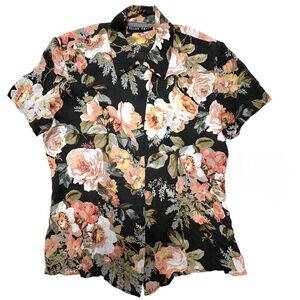 top ELLEN TRACY floral fine silk 12 short sleeve collar cottage